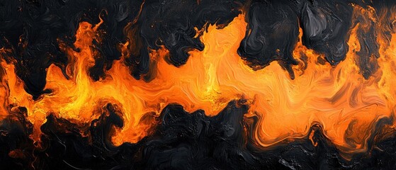 Abstract Flame-like Swirling Pattern in Black and Orange