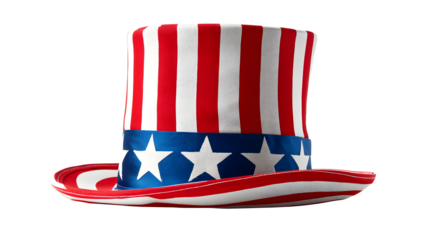 Patriotic Uncle Sam Hat with Stripes and Stars, American Symbol on transparent background