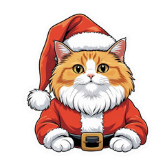 Cute Persian-Scottish Fold cat dressed as Santa Claus