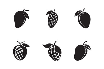 Black and White Mango Fruit Icons Set Fresh Tropical Food Vector Graphic Design Elements Collection for Healthy Eating and Diet © BIBI