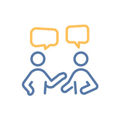 Two people talking with speech bubbles icon – communication, conversation, dialogue, interaction – vector thin line illustration, editable stroke