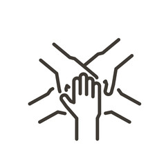 Hands together in team gesture icon. Unity, collaboration, support. Vector thin line illustration. editable stroke.
