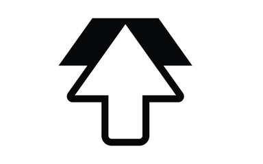 Stylized upward arrow with roof in black and white design