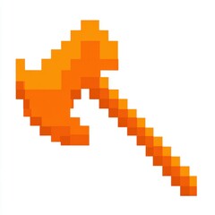 Orange Pixel Art Axe on White Background