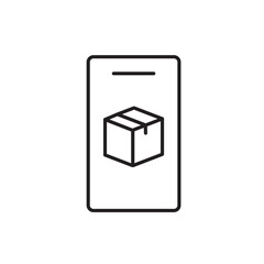 A vector icon of a smartphone with a package image, representing mobile order tracking in ecommerce, created in line style with editable stroke