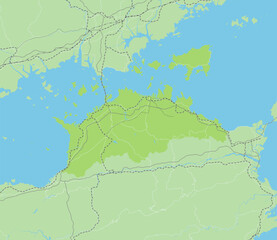 日本の香川県と隣接する都道府県を含む、緑色のシンプルなロードマップ