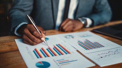 Business analyst reviewing graphs