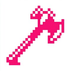 Pink Pixel Art Axe on White Background