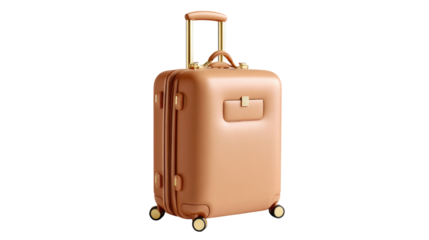 Stylish Wheeled Luggage: A pristine, high-angle studio shot features a sleek, sophisticated rolling suitcase in a soft, warm hue, highlighting its elegant design and the promise of travel.