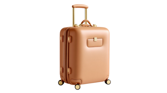 Stylish Wheeled Luggage: A pristine, high-angle studio shot features a sleek, sophisticated rolling suitcase in a soft, warm hue, highlighting its elegant design and the promise of travel.