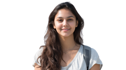 Smiling young woman: A radiant young woman radiates genuine happiness. with long flowing hair and a gentle smile, conveying a sense of approachability and serene confidence.