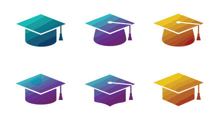 Colorful graduation cap icons set