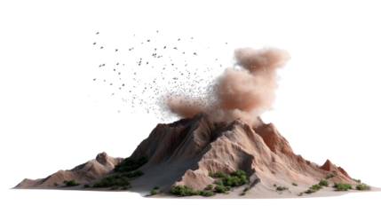 Volcanic Eruption: A dramatic volcanic eruption showcases nature's raw power, with billowing ash and debris against a dynamic display of geological forces.