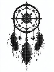 Obraz premium Pixelated Black and White Dreamcatcher Illustration