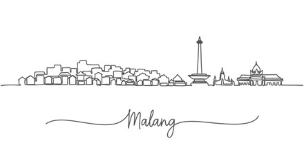 Obraz premium Malang Skyline Indonesia Vector Outline.