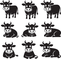 Fototapeta premium Cow Silhouette Vector | Farm Animal Clipart Dairy Cow Silhouette | Rustic Farm Design Standing Cow Silhouette | Livestock Animal Art