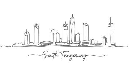 Obraz premium South Tangerang Line Art with Skyline, and Indonesia.