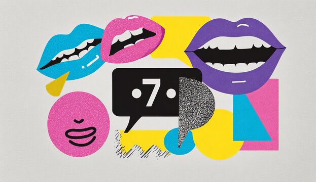 Colorful graphic design with speech bubbles and lips