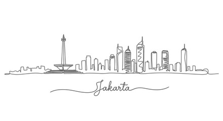 Fototapeta premium Jakarta Skyline with Indonesia Minimalist drawing.