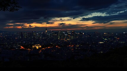 Obraz premium Night city panorama, twilight hues