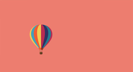 Colorful hot air balloon against a plain coral background