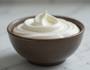 close-up image of a bowl filled with thick, smooth, and creamy yogurt