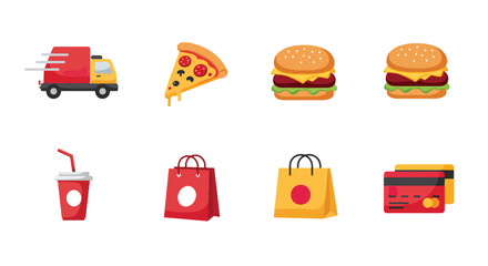 Food delivery icons flat style illustration