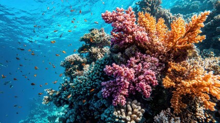 Obraz premium Vibrant coral reef teeming with fish.