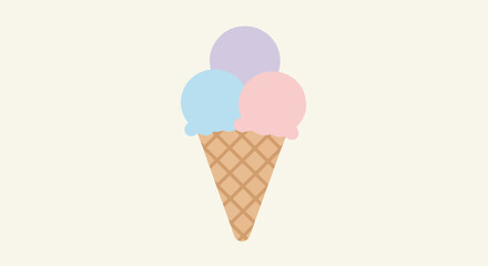 Three pastel scoops in a cone