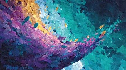 Naklejka premium Vibrant, textured abstract painting with swirling colors.