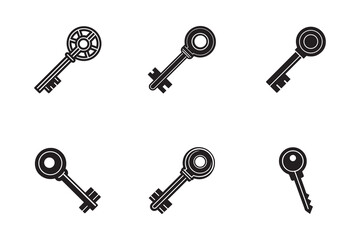 Collection of Unique Keys Vector Set in Black and White Security and Access Design Elements