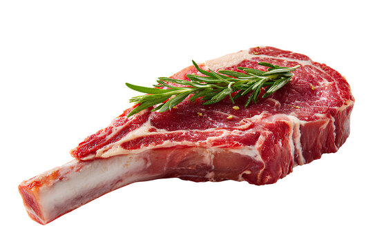Raw tomahawk steak with rosemary isolated on transparent background - Powered by Adobe