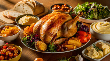 Delicious thanksgiving turkey dinner with sides holiday food photography