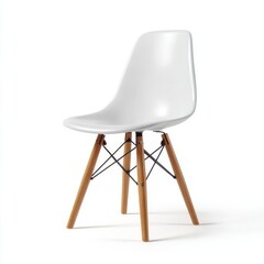 A minimalist white chair with wooden legs, showcasing modern design and elegance. Its sleek form and simple structure make it a versatile addition to any interior