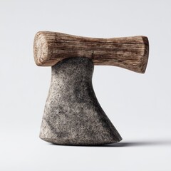 Rustic Stone Axe with Wooden Handle on White Background