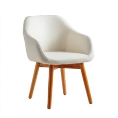 An elegant, white armchair with wooden legs, perfect for adding a touch of style to any space