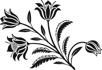 Elegant black and white lily flower silhouette with leaves