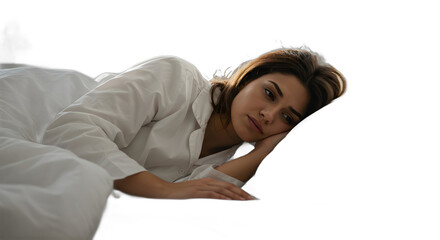 young woman sleeping on the bed isolated on transparent background 