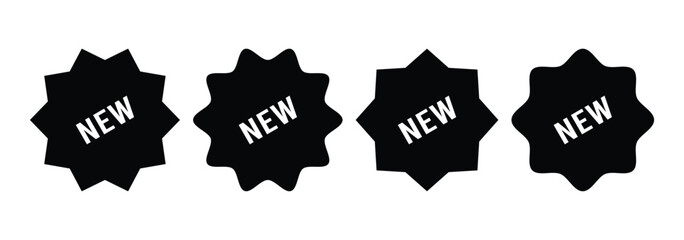 Set of new arrival tag icon set. Black new arrival badge icon set. Bold black promo badges. 