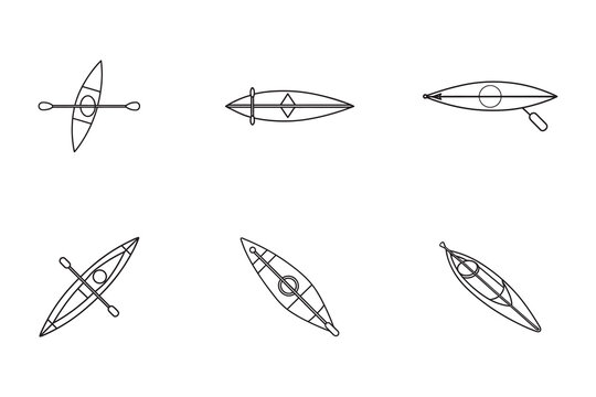 Outlined Kayak Illustrations and Canoes Showing the Top View for Water Sport Enthusiasts and Outdoor Adventure Planning