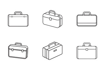 Set of Business Briefcase Icons in Minimalist Line Art Style for Professional Presentations and Corporate Design Elements