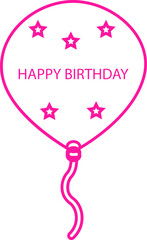 Birthday balloon vector icon in color line style celebration party decoration collection, heart and round balloon group, happy birthday symbol pack with stars
