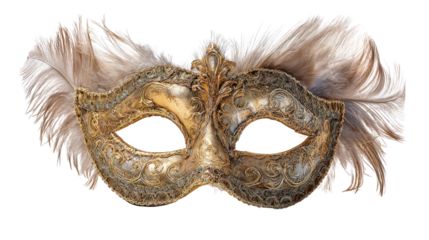 Beautiful ballroom mask with feathersTransparent background, PNG file