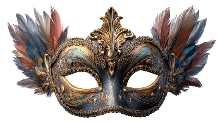 Beautiful ballroom mask with feathersTransparent background, PNG file