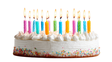 Birthday candles lit on cakeTransparent background, PNG file