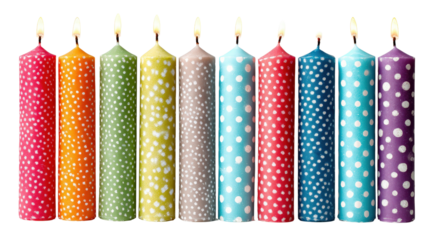 Birthday candles with colorful polka dotsTransparent background, PNG file