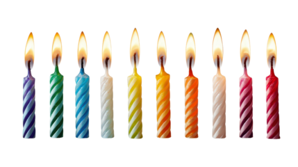 Birthday candles with flickering flamesTransparent background, PNG file