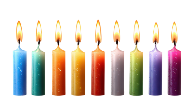 Birthday candles with flickering flamesTransparent background, PNG file