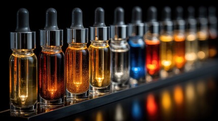 Colorful liquid samples in small bottles
