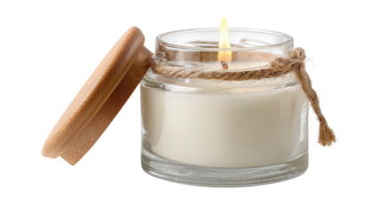Aromatherapy candle in glass jar with lidTransparent background, PNG file